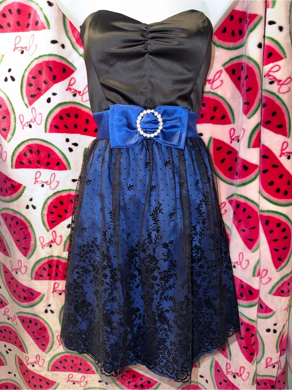💙🖤 Deadstock Y2K Taboo Strapless Floral Party Dress